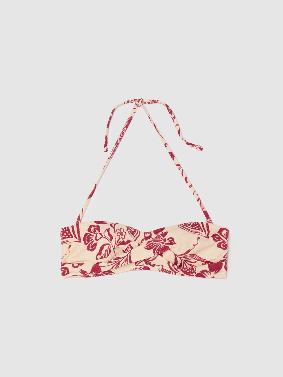 Cream and red floral bandeau bikini top_5