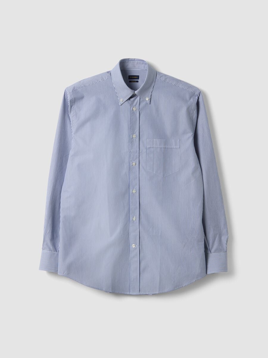 Camicia blu e bianca in puro cotone a righe regular fit_0