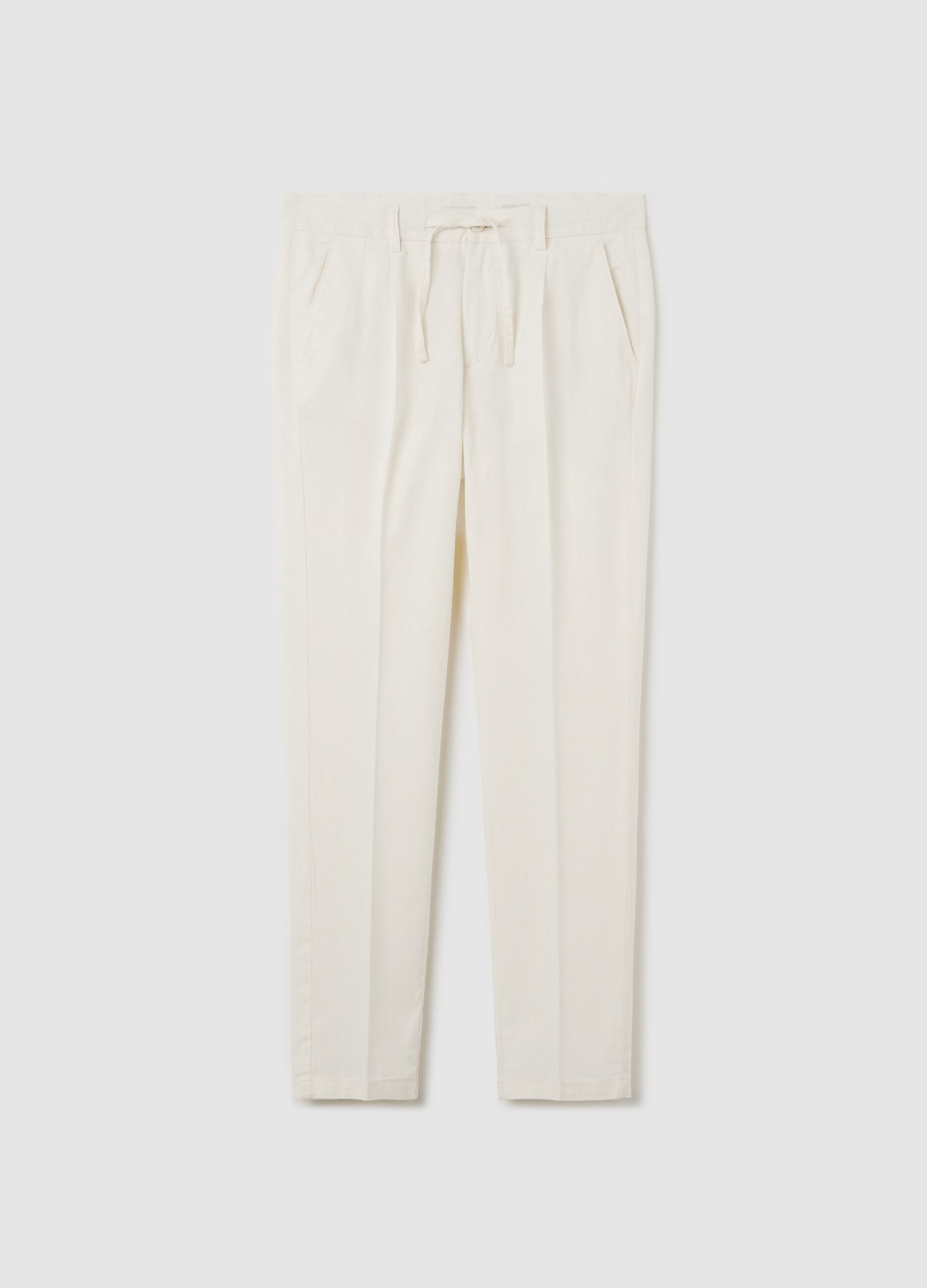 White slim-fit chino trousers with drawstring