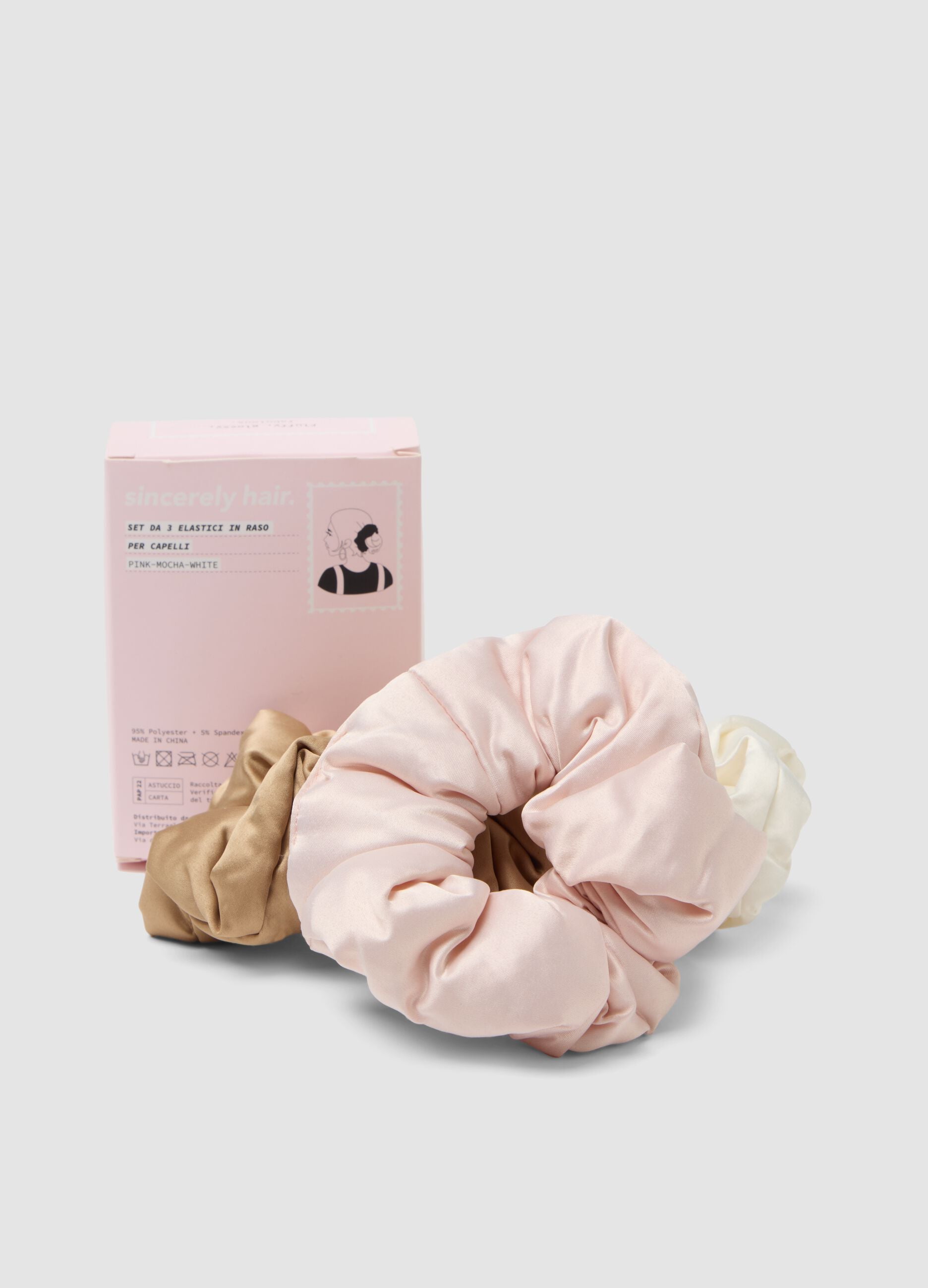 SINCERELY HAIR Satin scrunchies 3 pezzi Pink-Mocha-White