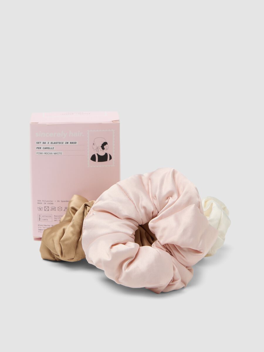 SINCERELY HAIR Satin Scrunchies (3-Pack) Pink&ndash;Mocha&ndash;White_1