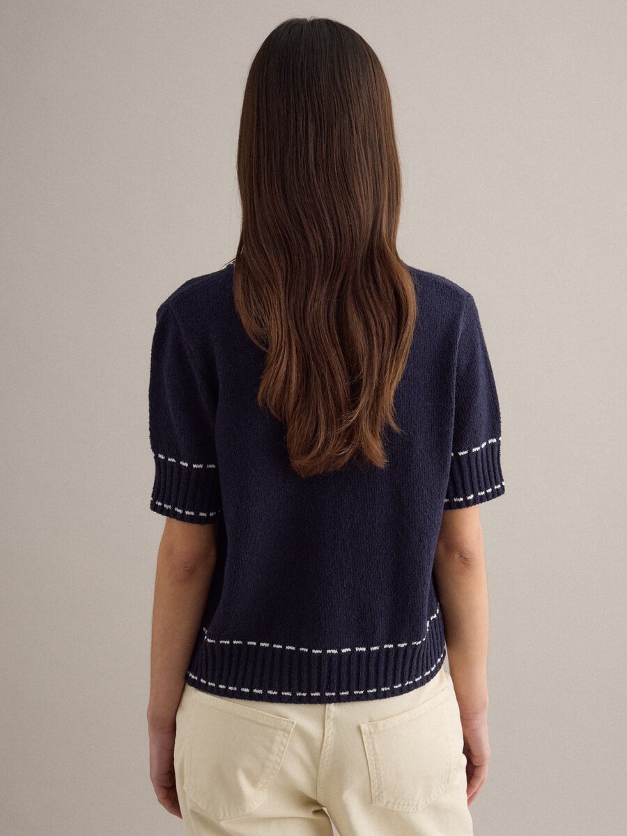 Blue cotton-blend sweater regular fit with contrast stitching_3