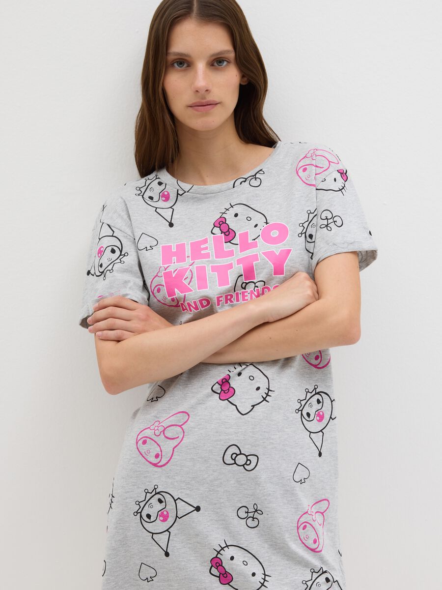 T-shirt da donna in misto cotone grigia regular fit con stampa Hello Kitty_2