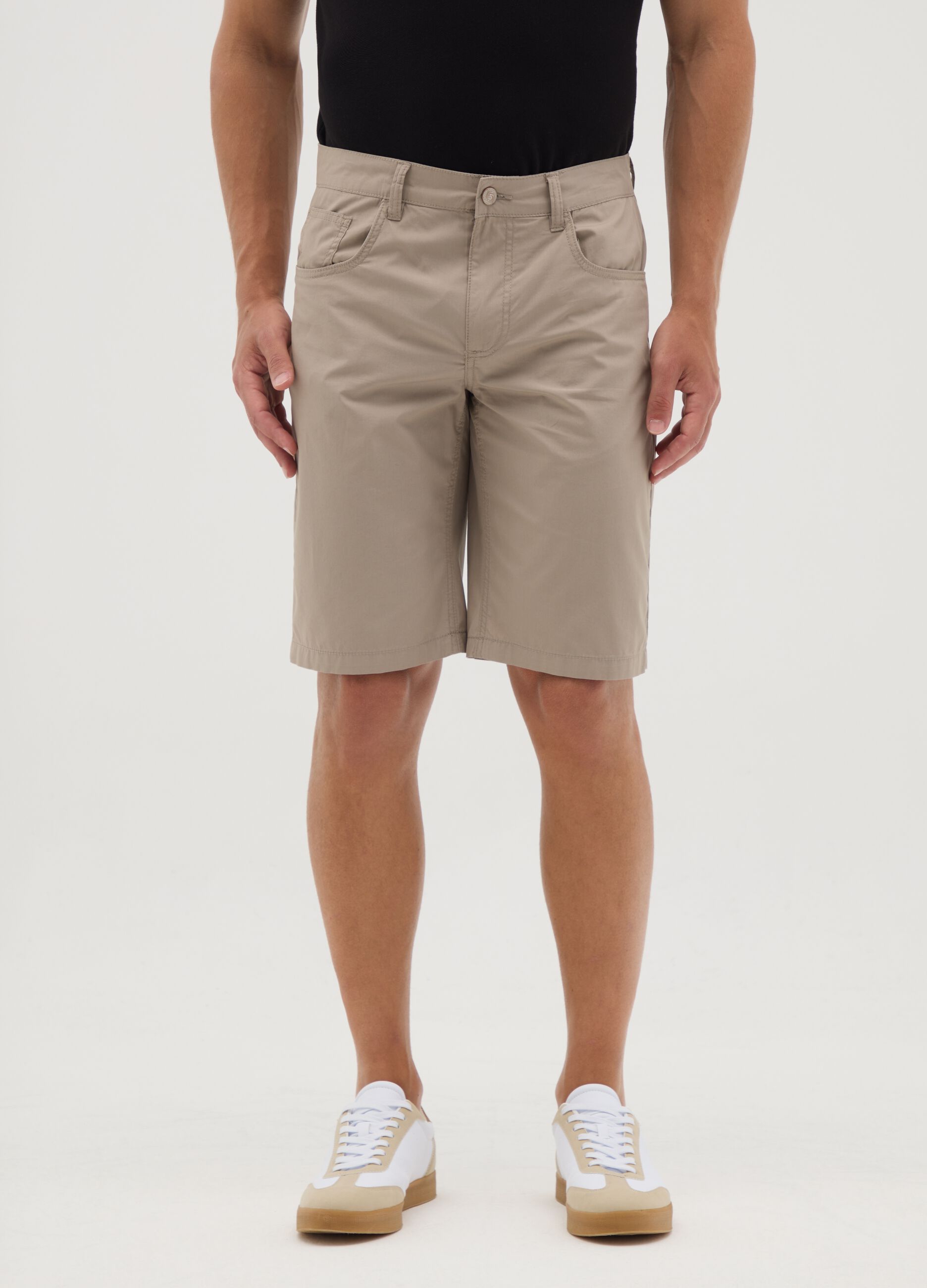 Men's Beige Pure Cotton Bermuda Shorts Regular Fit