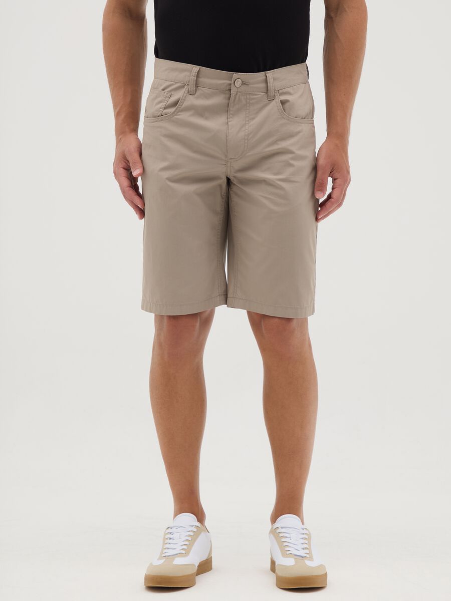 Men's Beige Pure Cotton Bermuda Shorts Regular Fit_1