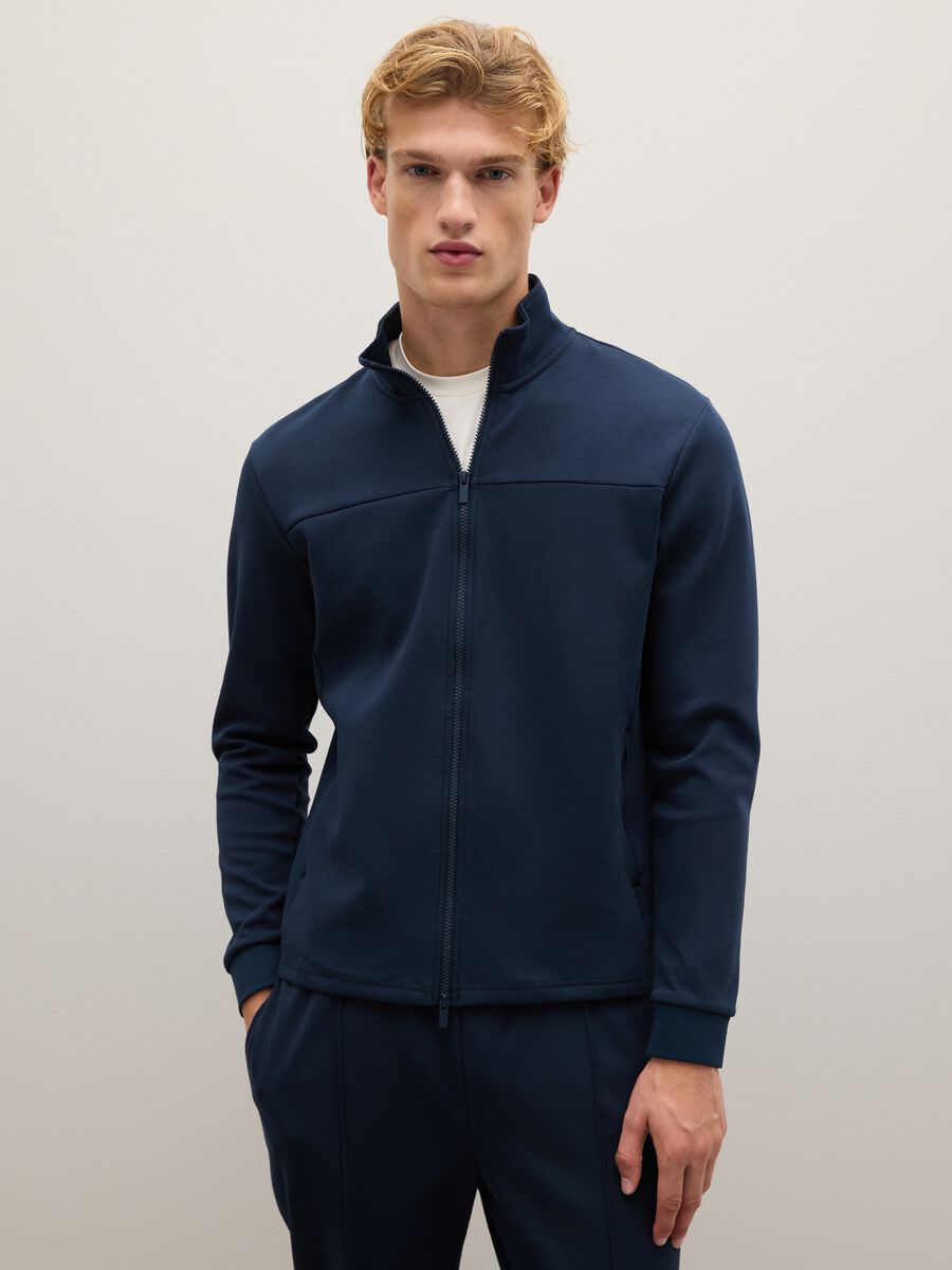 Regular fit blue cotton blend zip sweatshirt_0
