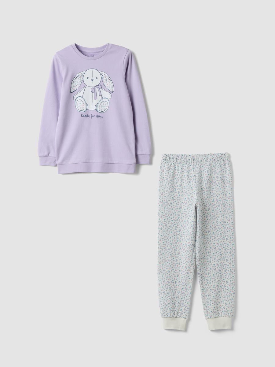 Purple pure organic cotton girls&rsquo; pyjamas with bunny print_0