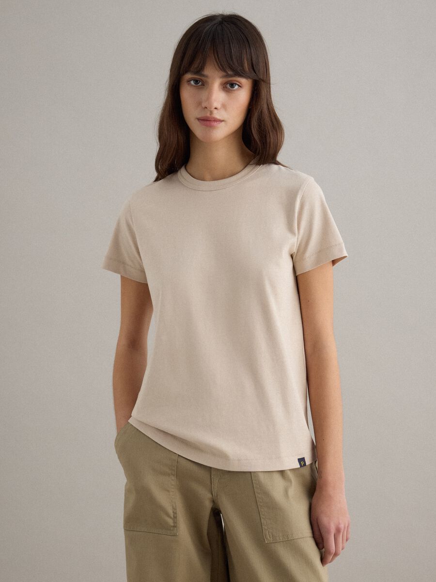 T-shirt girocollo in puro cotone beige regular fit_1