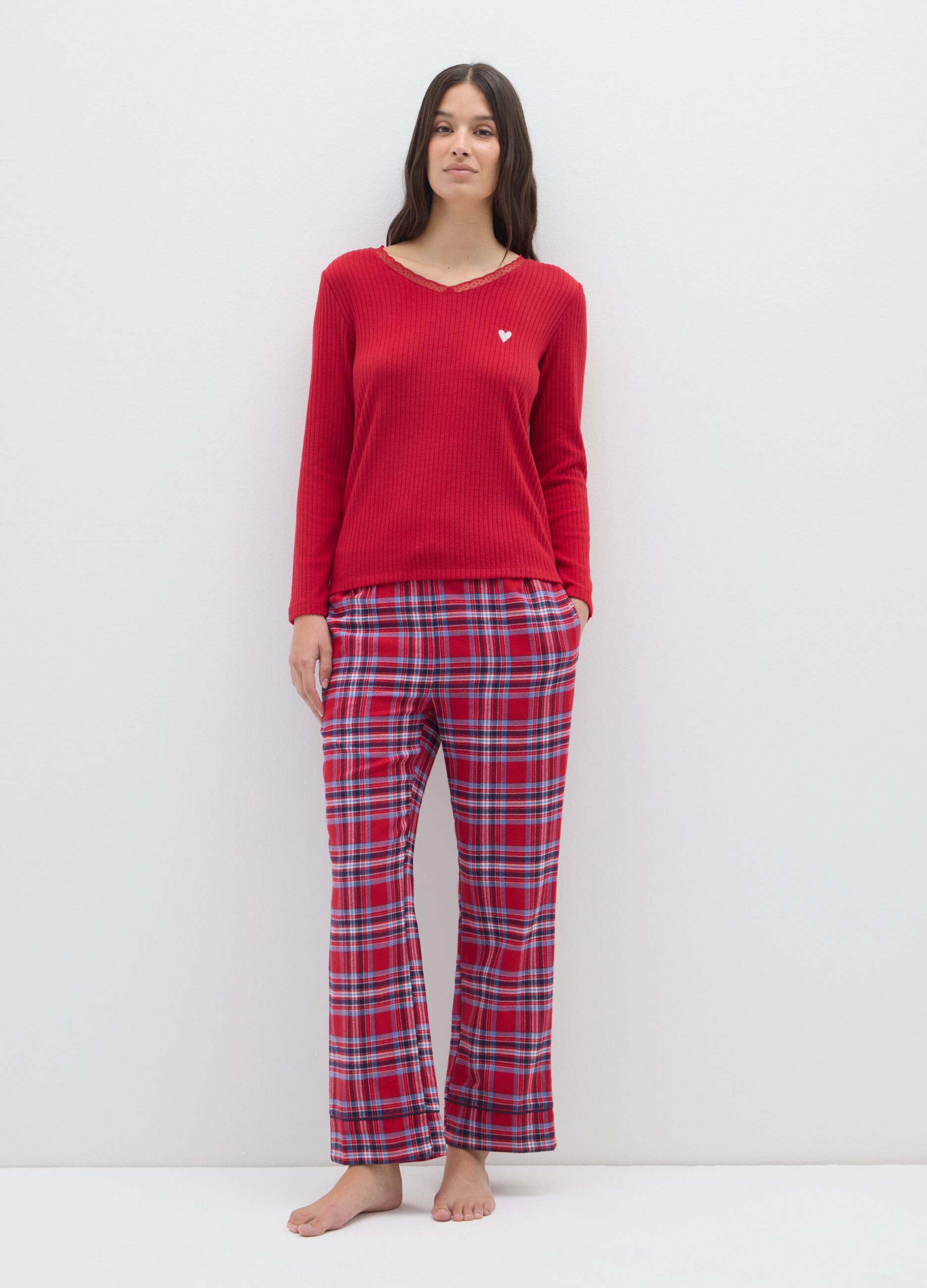 Multicoloured check flannel pyjama trousers - regular fit