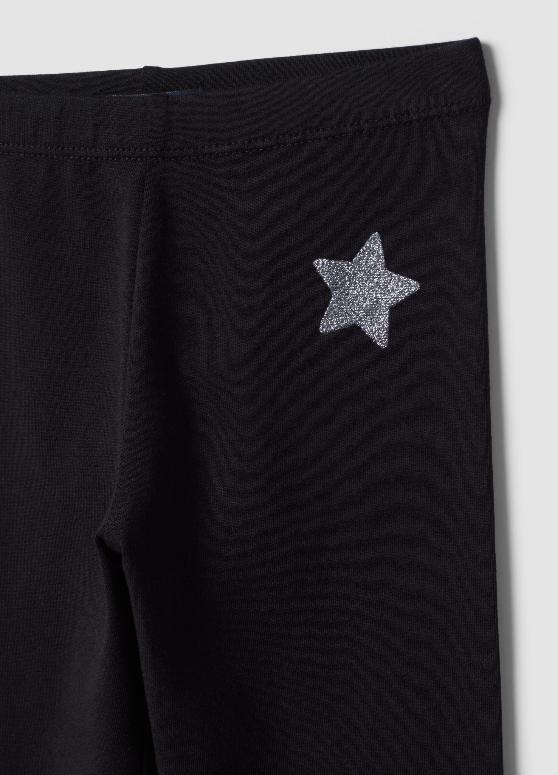 Black skinny leggings in stretch organic cotton with star for girls
