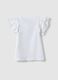 Girls' white stretch cotton T-shirt with frills and print_1