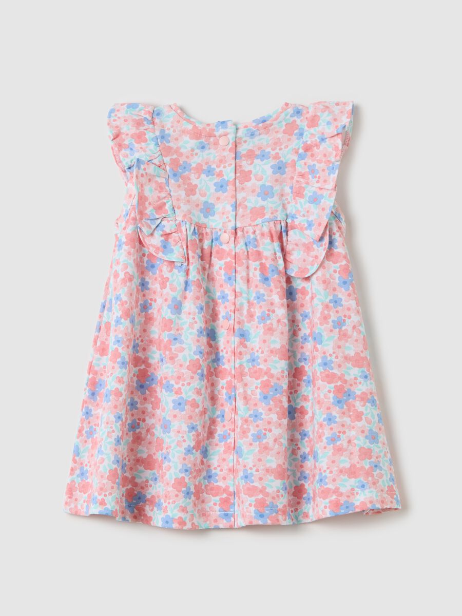 Pink and light blue cotton dress with small flowers print_1