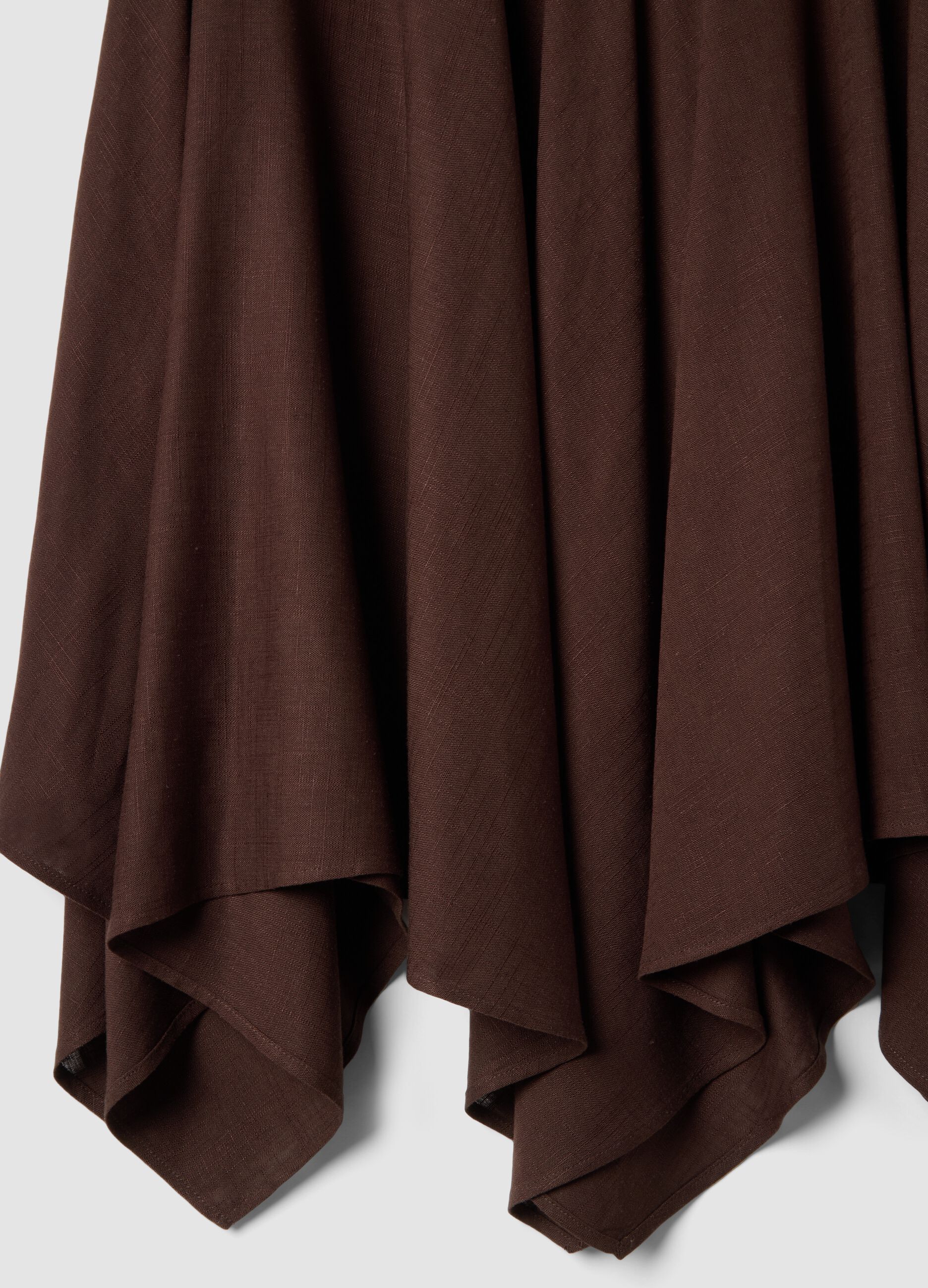 Flowing long brown viscose-linen blend skirt