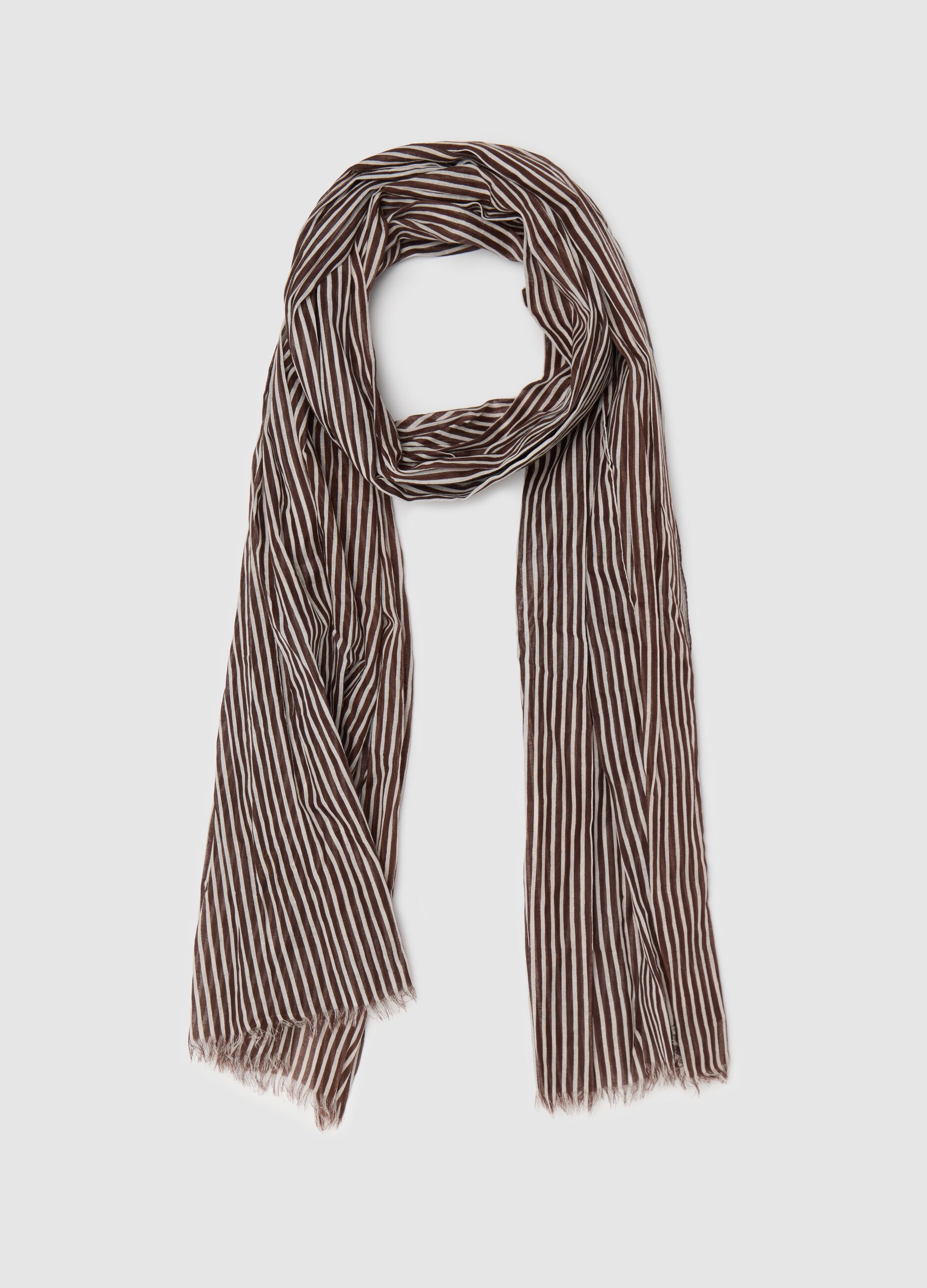 Brown striped cotton scarf