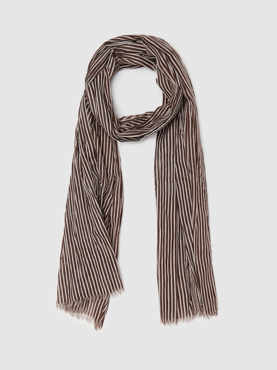 Brown striped cotton scarf_0