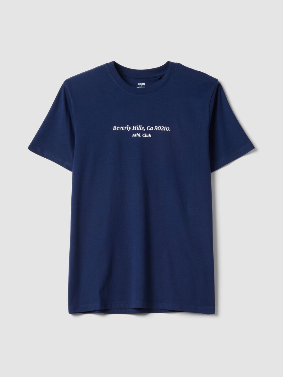 Blue slogan T-shirt in pure cotton, regular fit_0