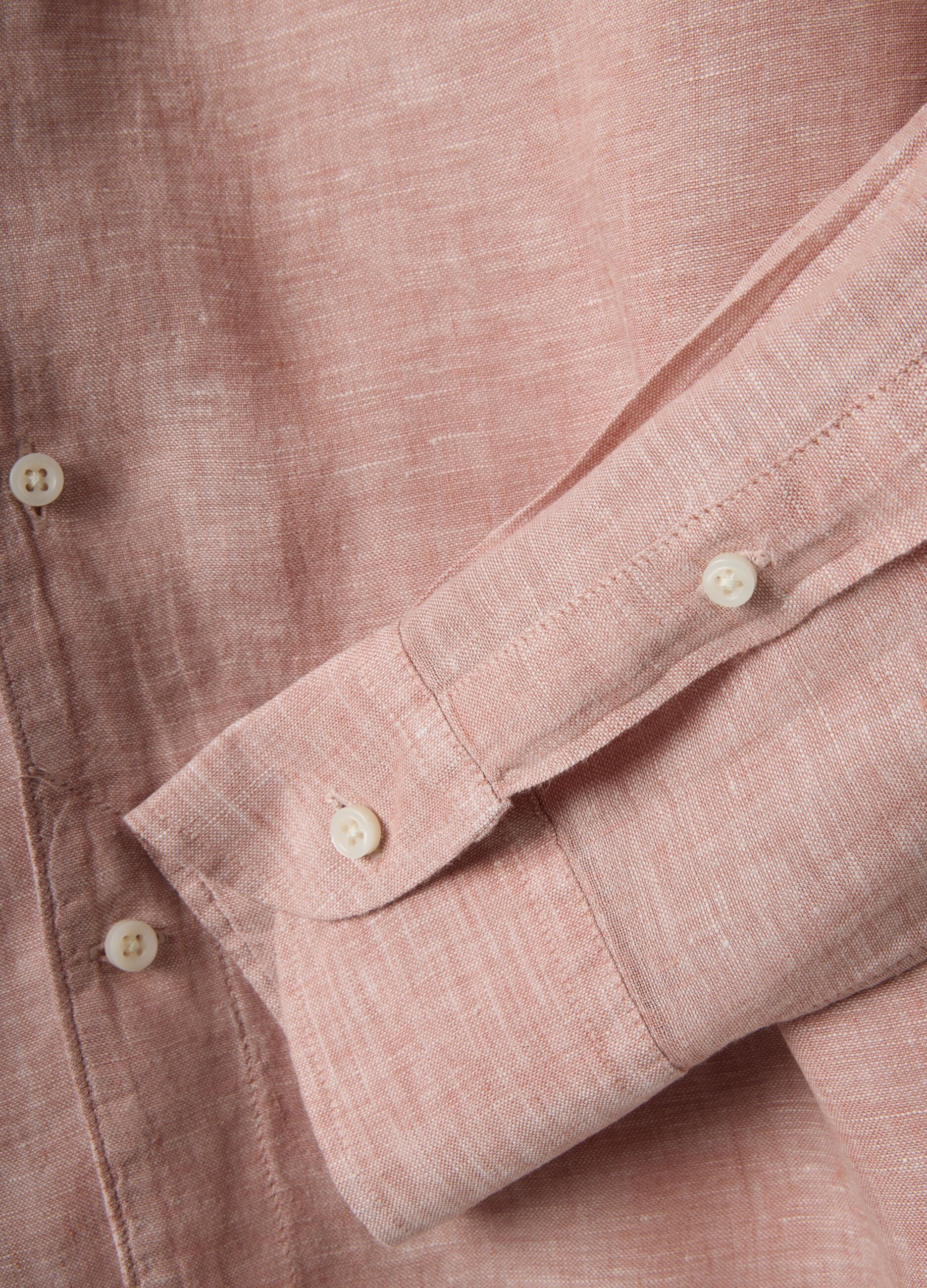 Slim Fit Long Sleeve Pink Pure Linen Shirt