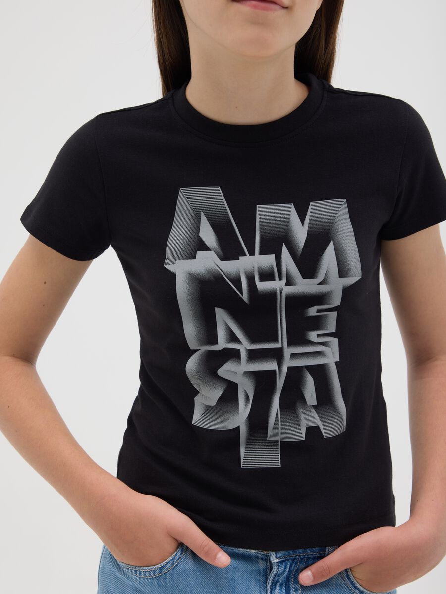 T-shirt nera in cotone elasticizzato con stampa _2