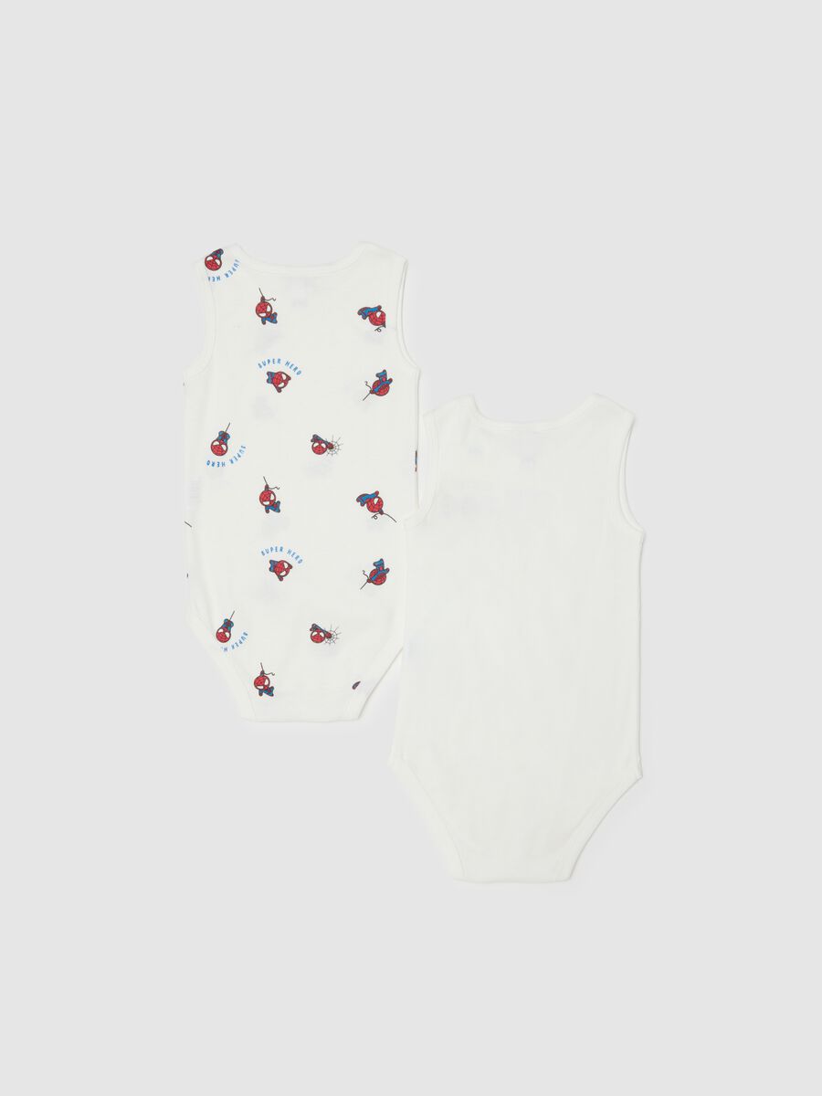 Twin pack of white sleeveless baby bodysuits in pure cotton with Spider-Man_1