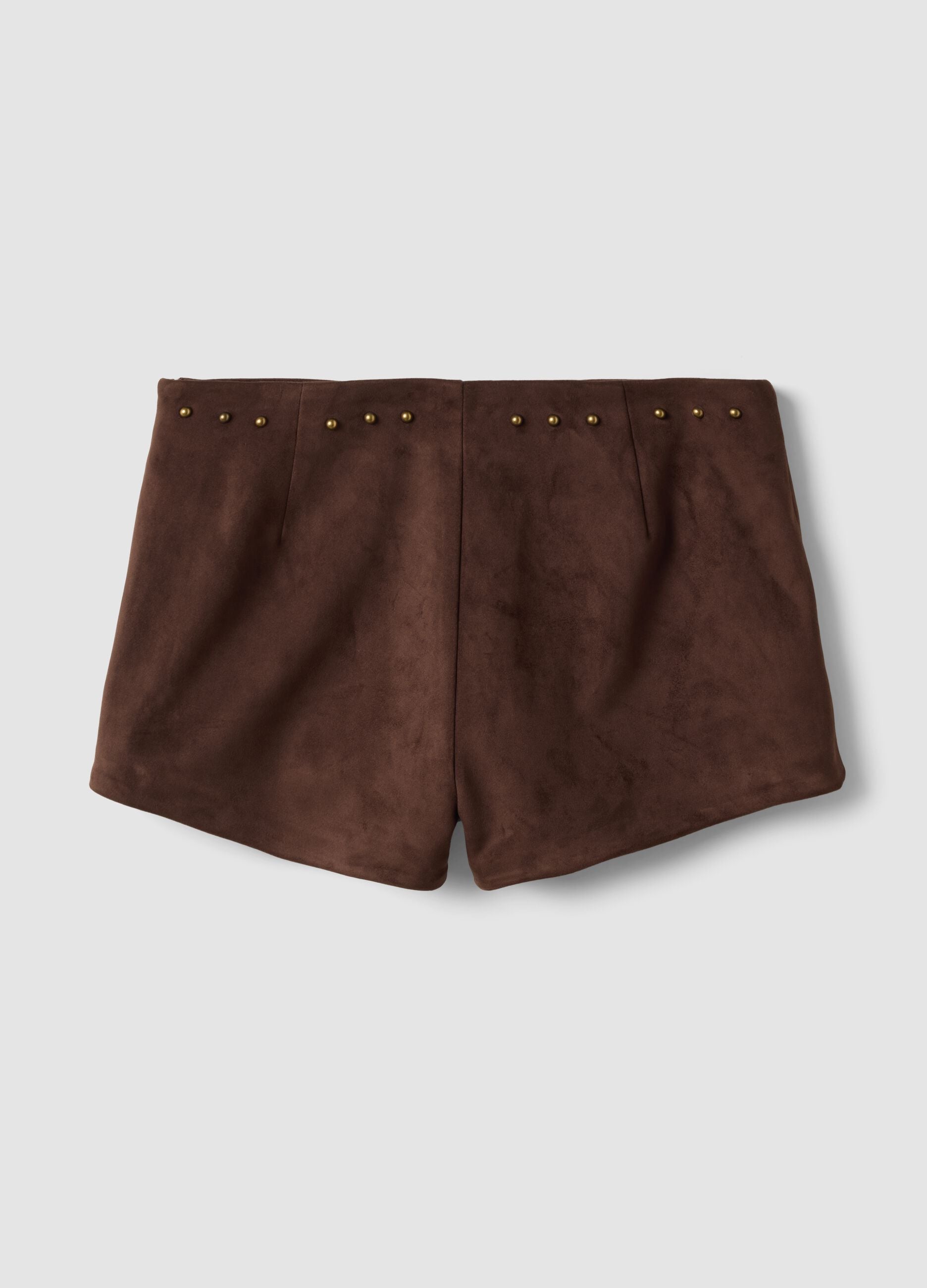 Brown stretch mini shorts with studs
