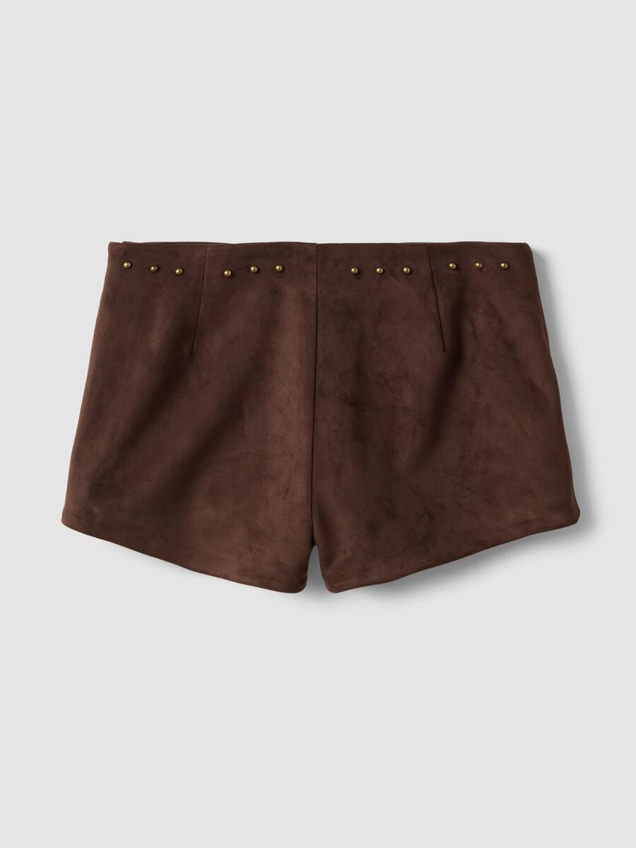 Brown stretch mini shorts with studs_1