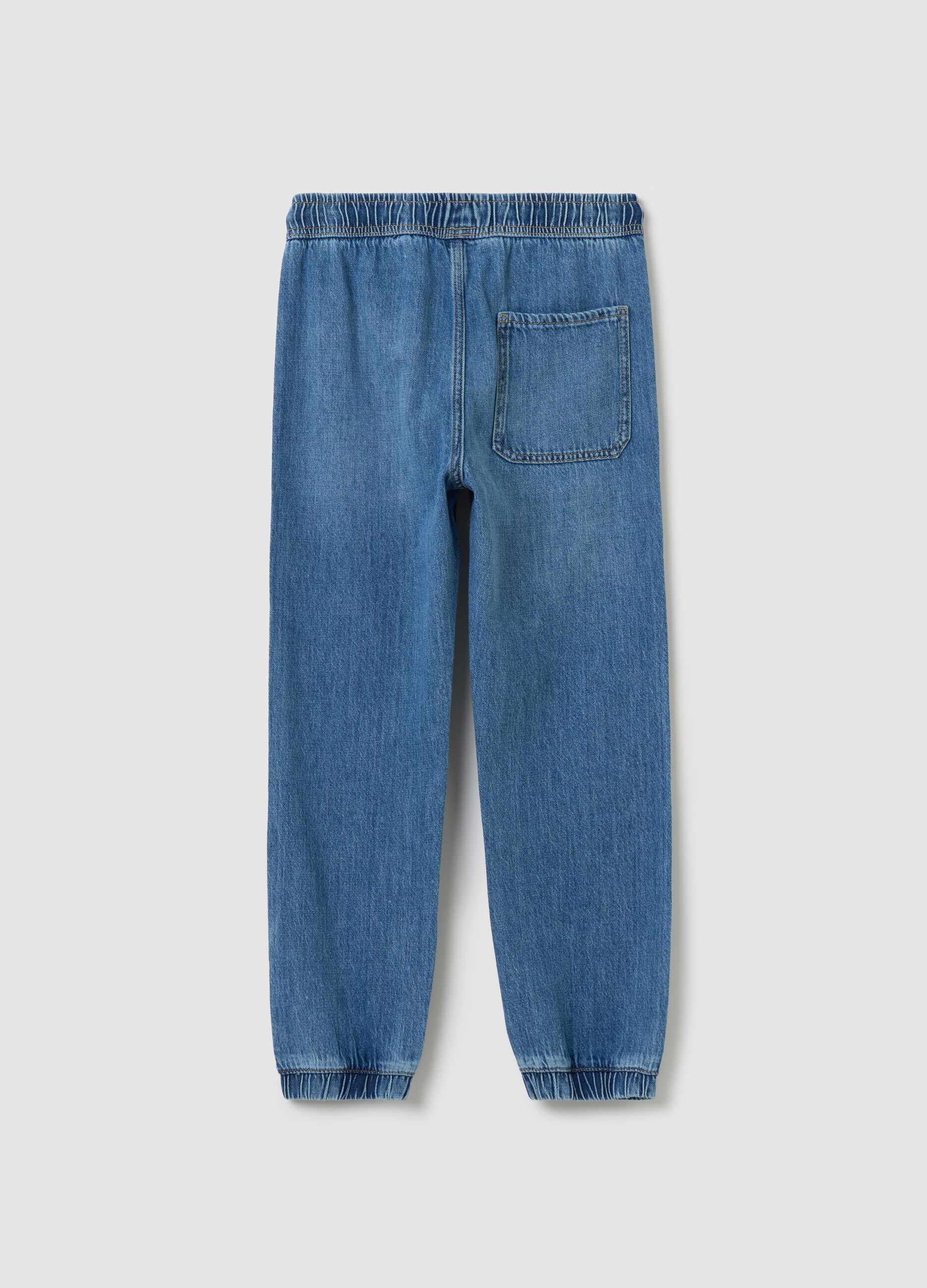 Denim joggers with drawstring