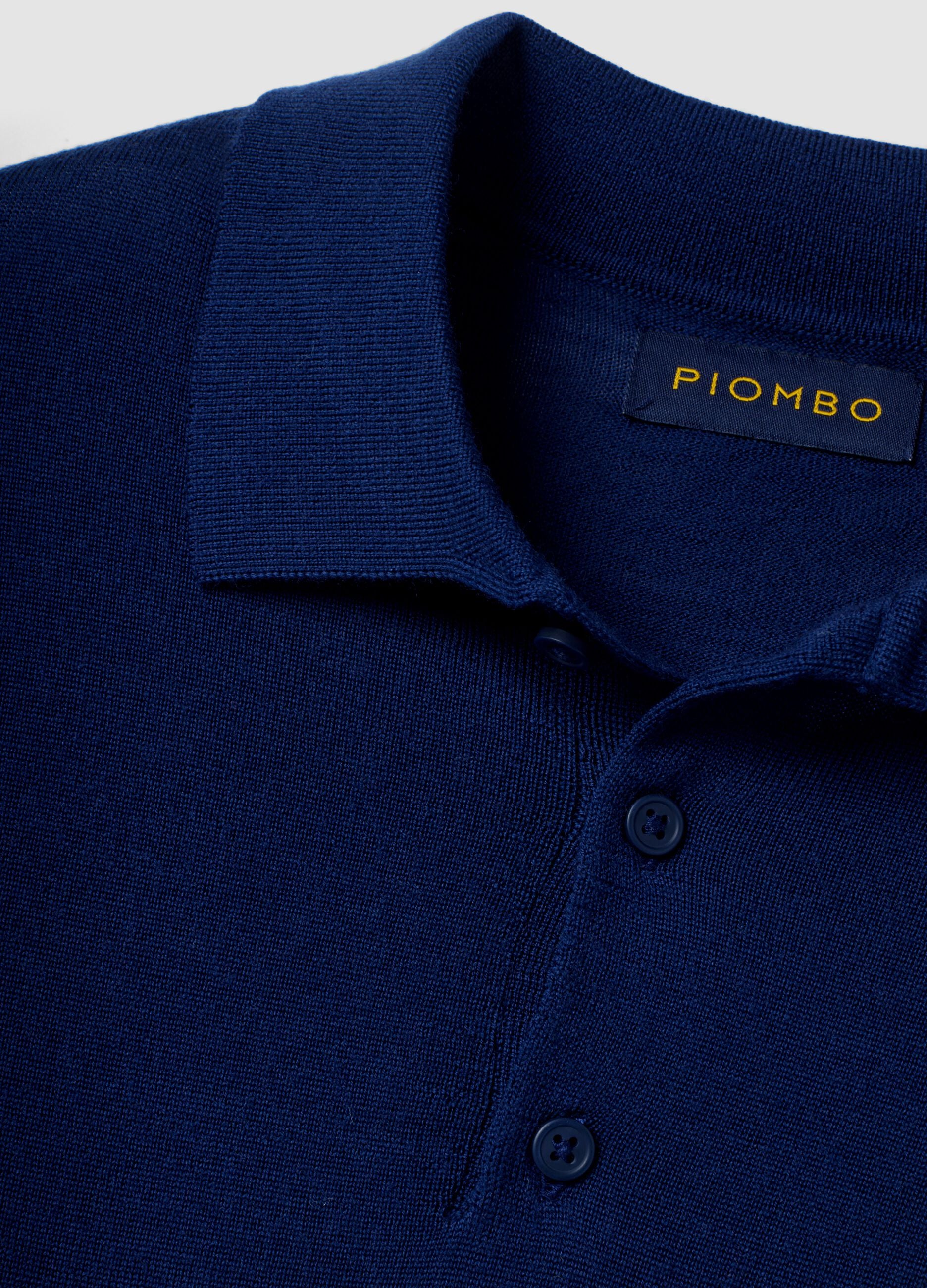 Blue pure merino wool polo jumper with polo collar