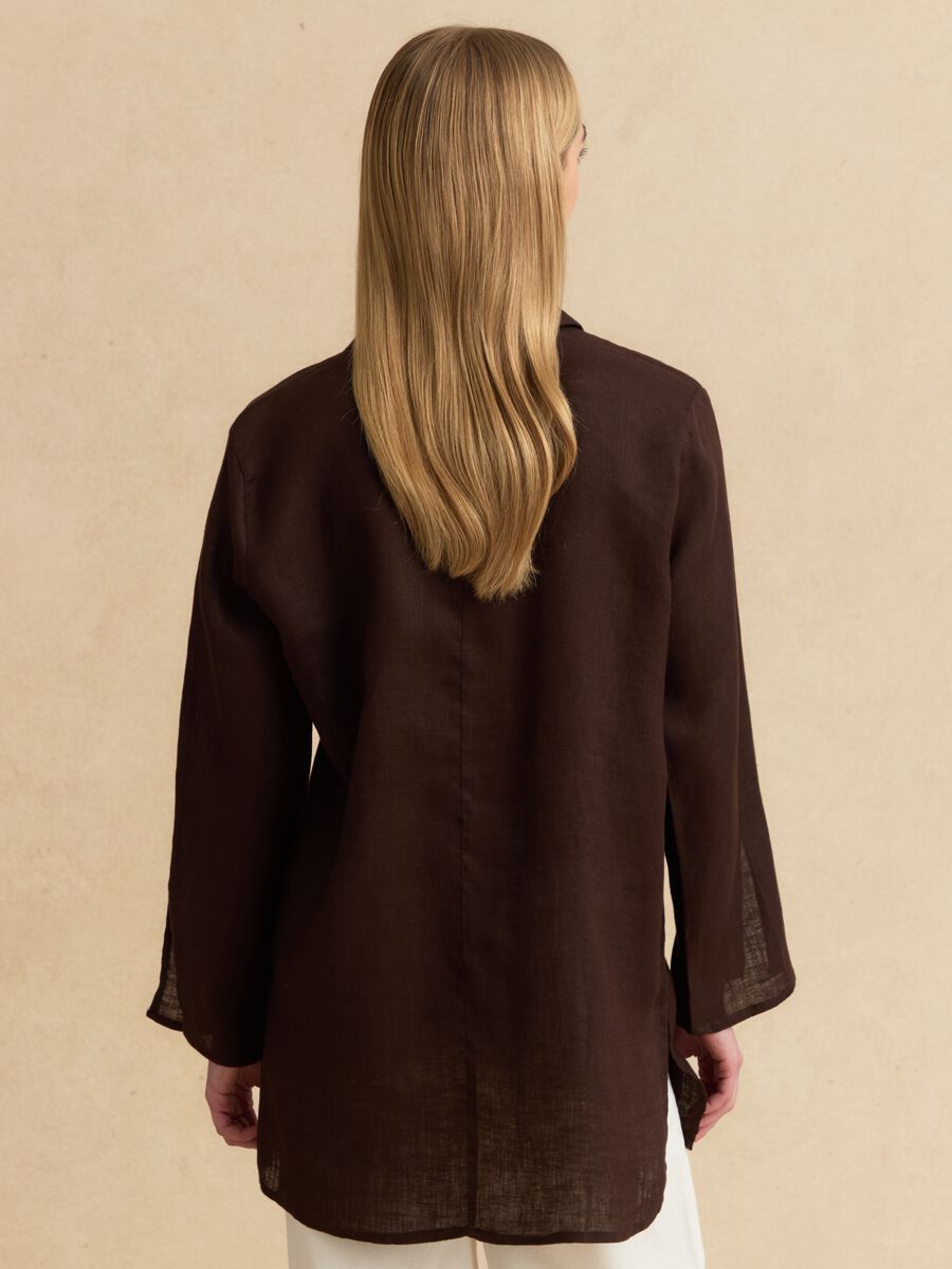 Camicia marrone in puro lino oversize fit_3