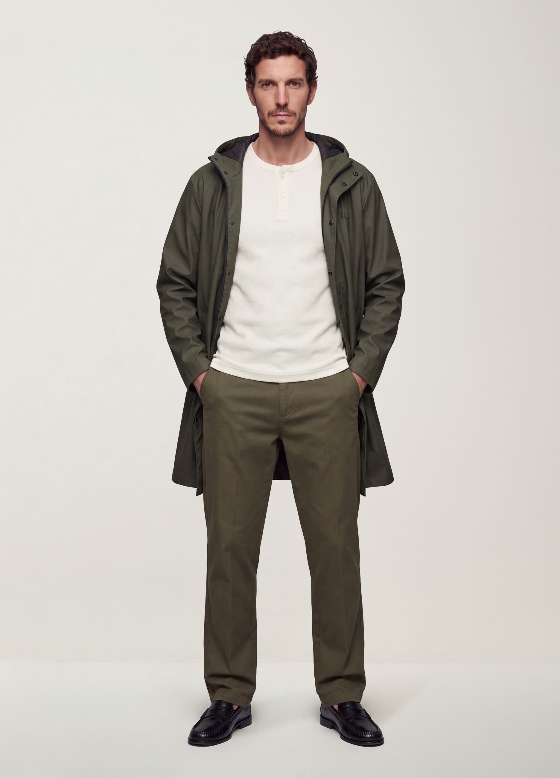 Green regular-fit raincoat with zip