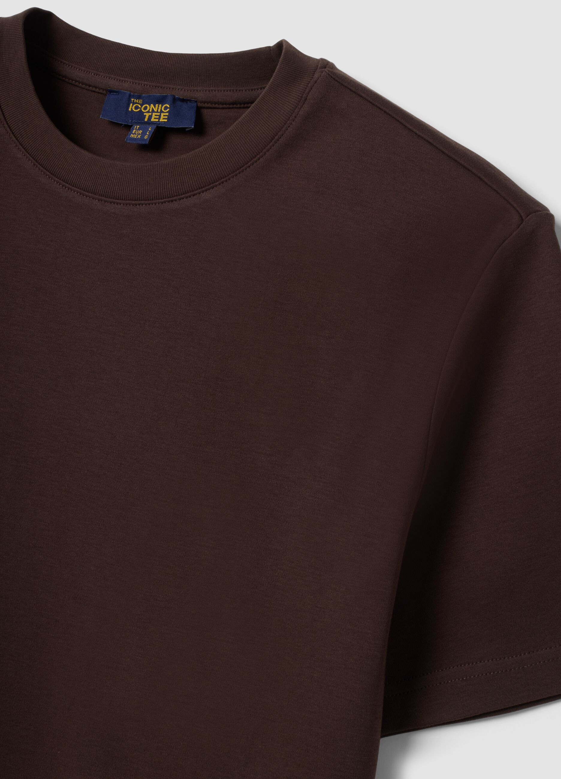 Brown pure cotton regular-fit short-sleeve T-shirt
