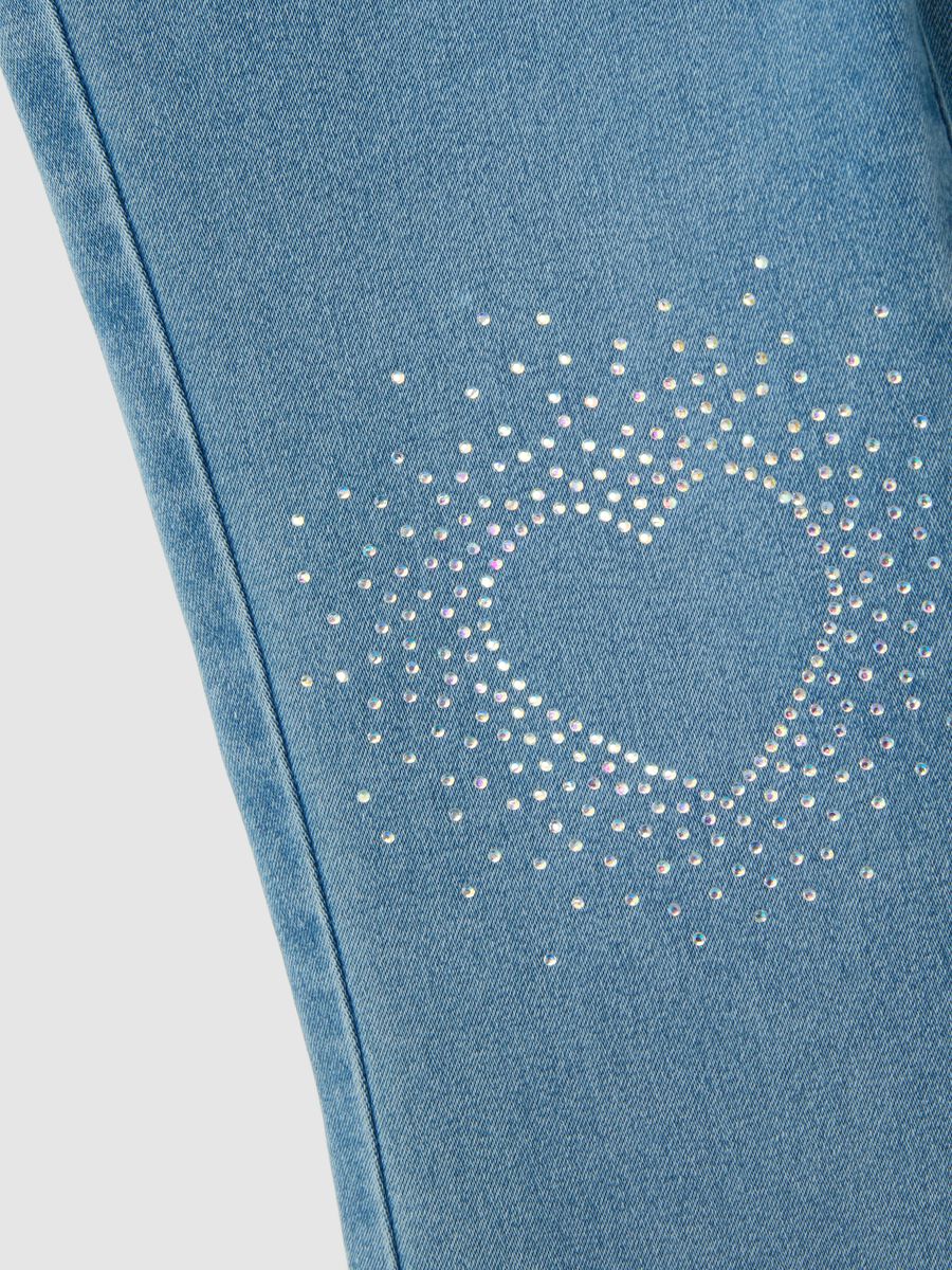 Girls' blue denim flare jeans with rhinestone hearts_2