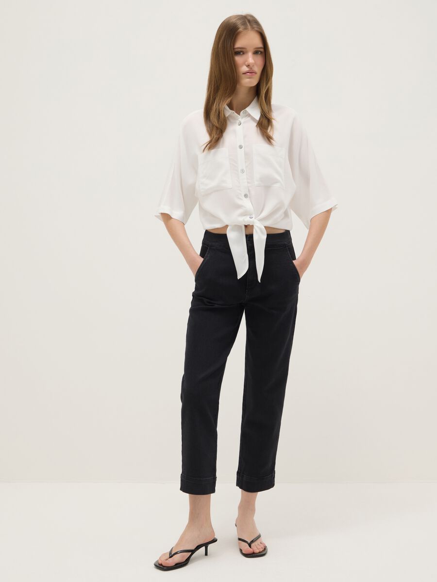 Black Cotton Blend Slim Fit Chino Trousers_0