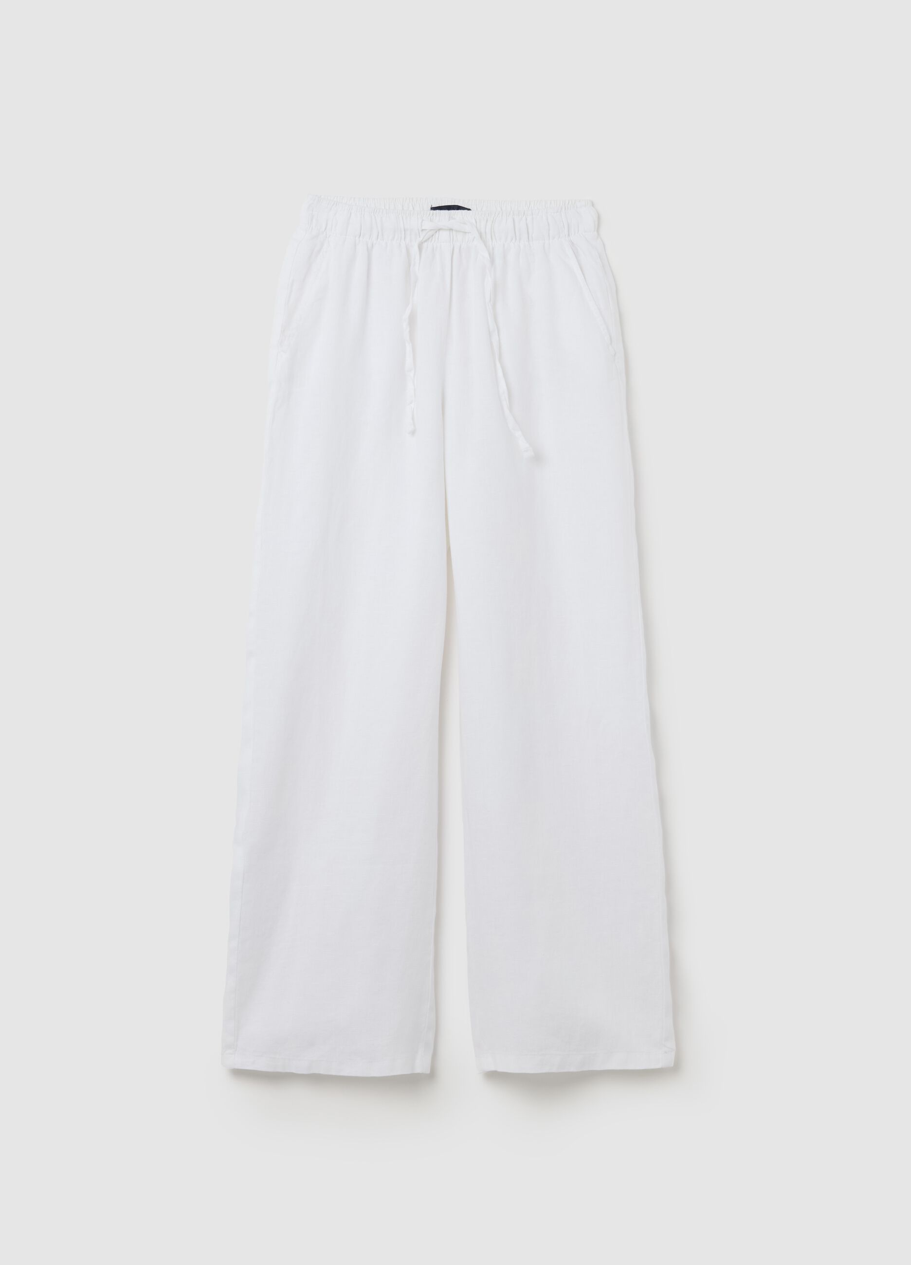 White wide-leg fluid trousers in linen