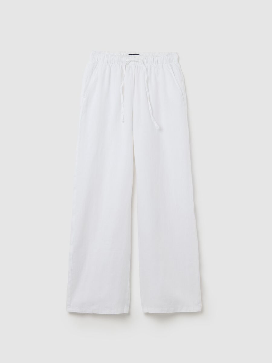 White wide-leg fluid trousers in linen_4