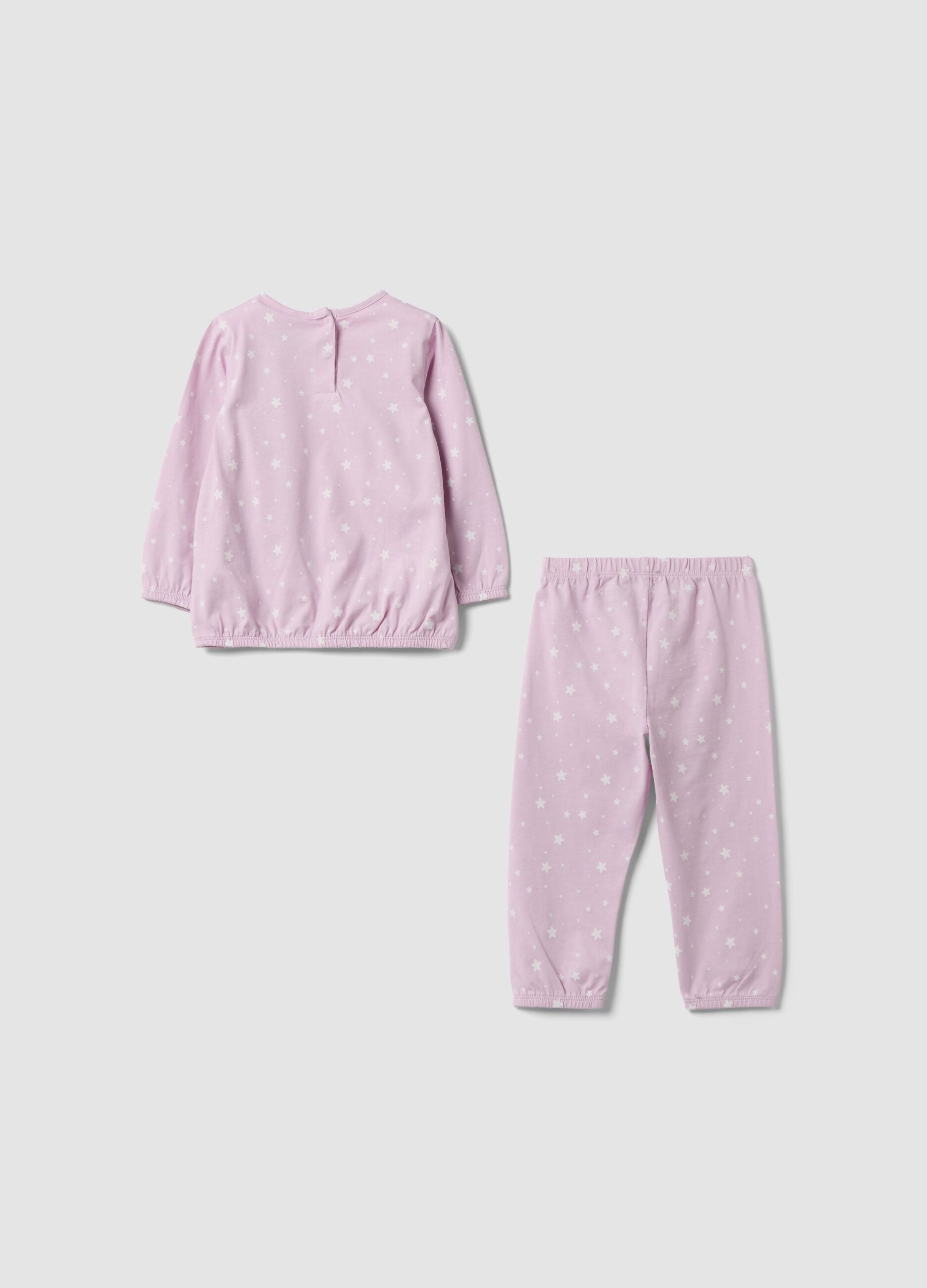 Pink organic cotton jersey pyjamas with star print