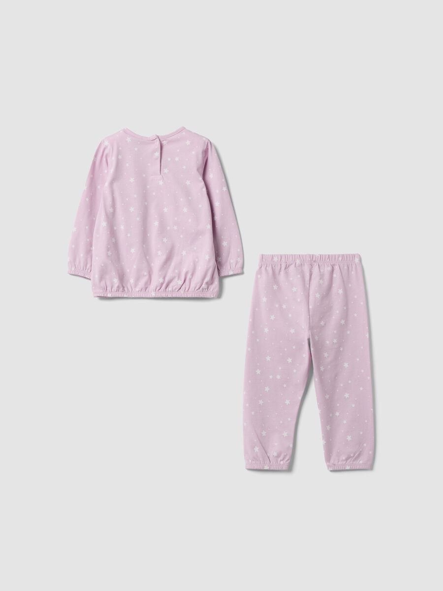 Pigiama rosa in cotone jersey organico con stampa di stelle_1