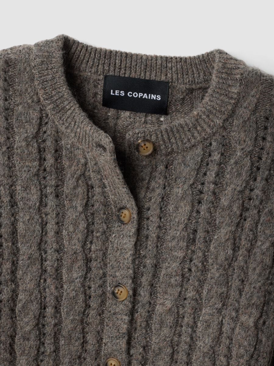 Cardigan grigio in misto lana a trecce_1