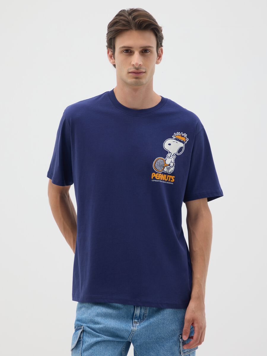 Regular fit blue pure cotton T-shirt with Snoopy_0