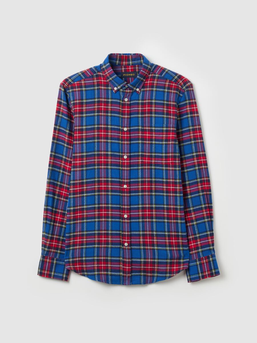 Flannel shirt with check pattern and button-down collar_4