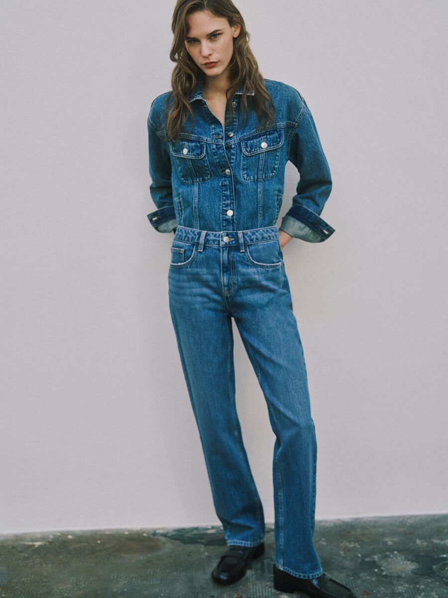 Blue cotton straight fit jeans_0