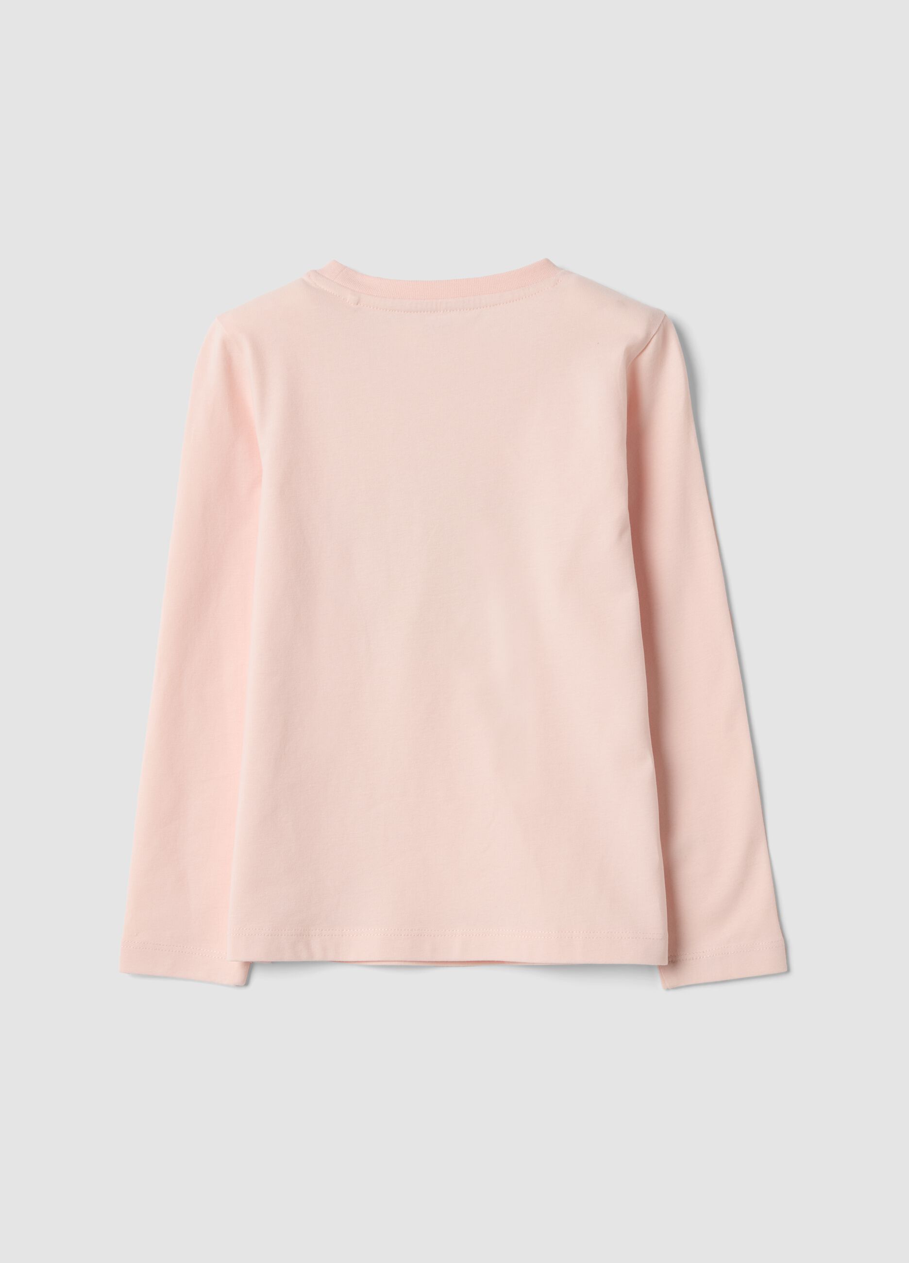 T-shirt rosa in cotone organico elasticizzato con girocollo