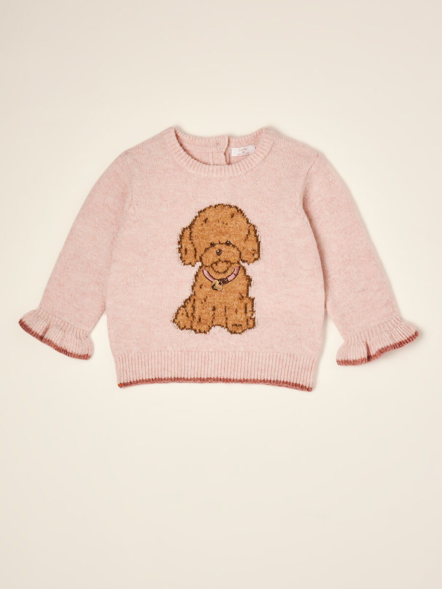 Pink stretch wool jumper with puppy print_0