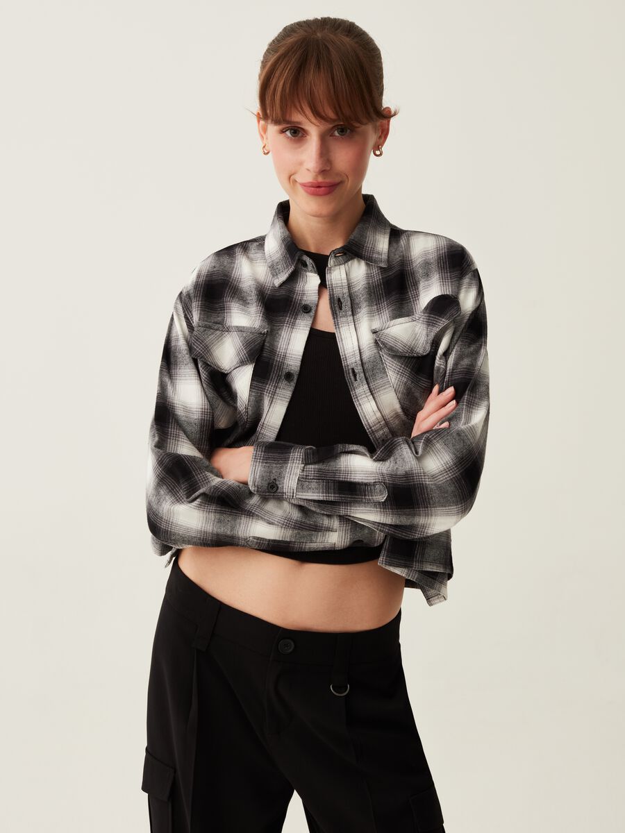 Camicia cropped in flanella fantasia check_1