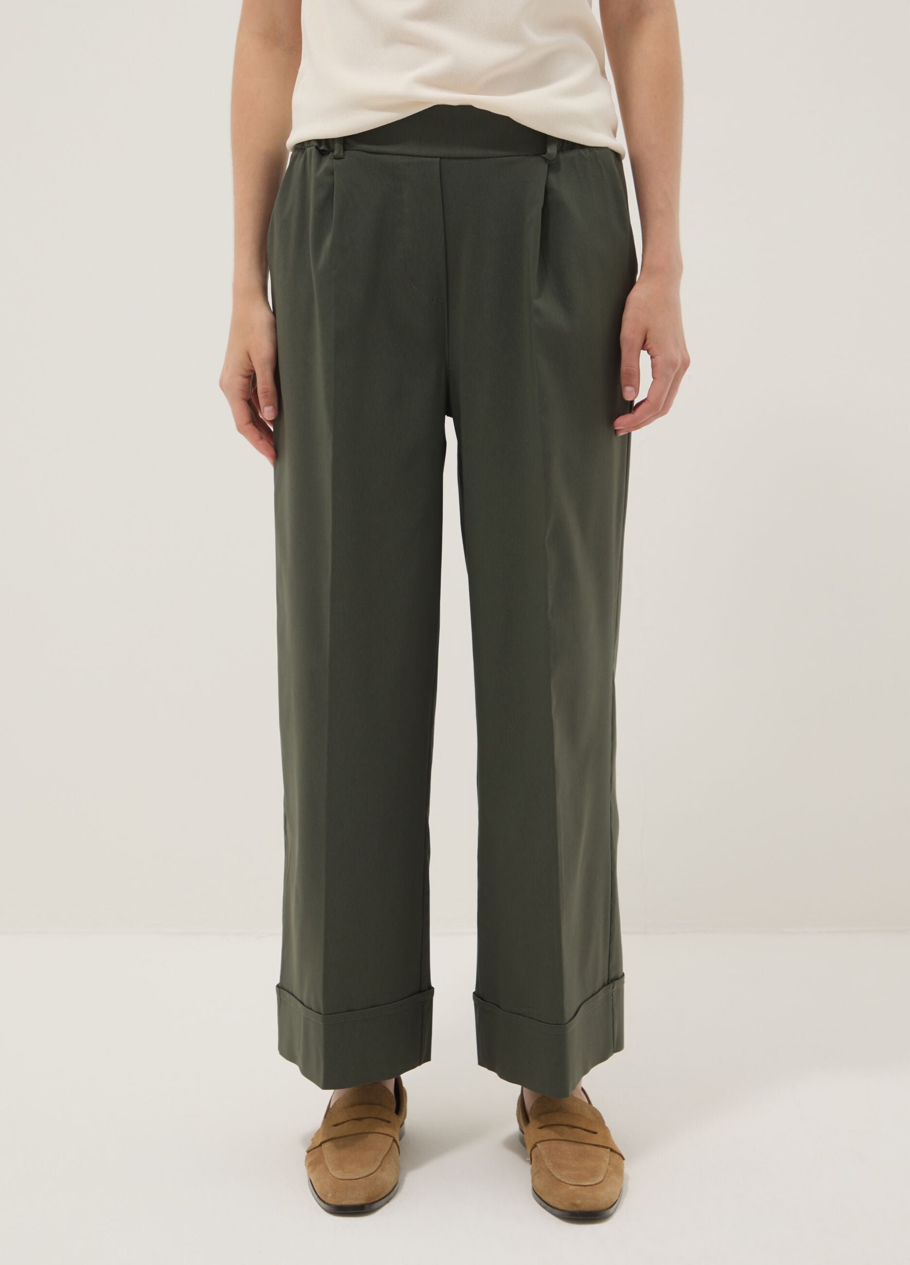 Green wide-leg trousers in stretch viscose