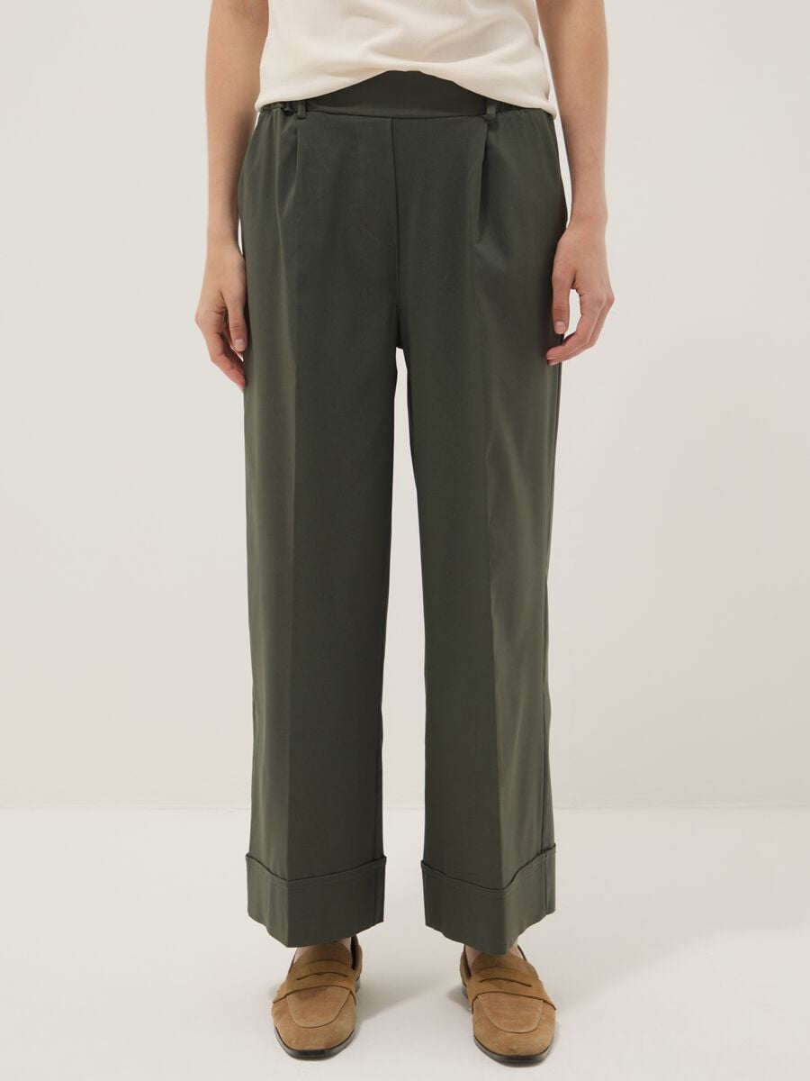 Green wide-leg trousers in stretch viscose_1