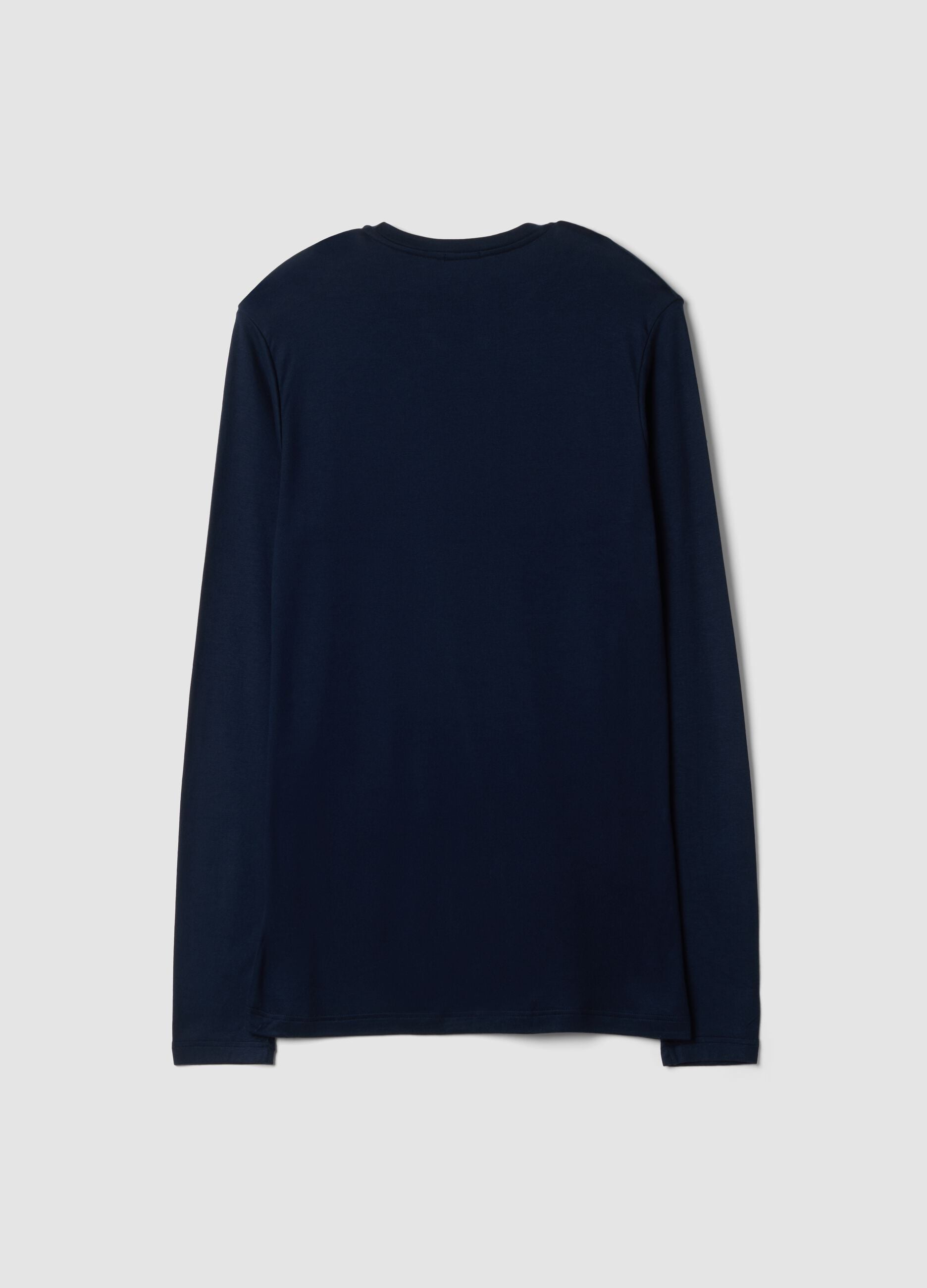 Blue crew-neck T-shirt in stretch modal and cashmere