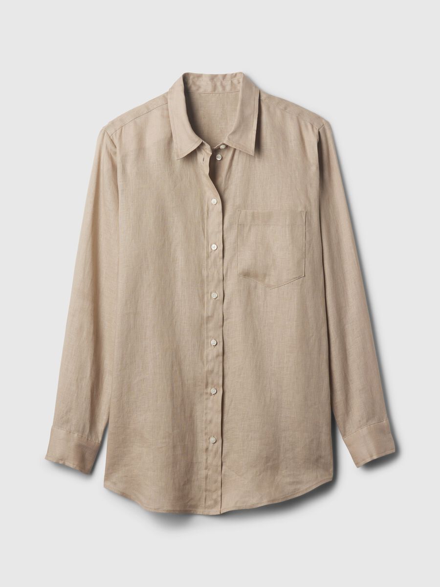 Camicia boyfriend fit in lino con tasca_3
