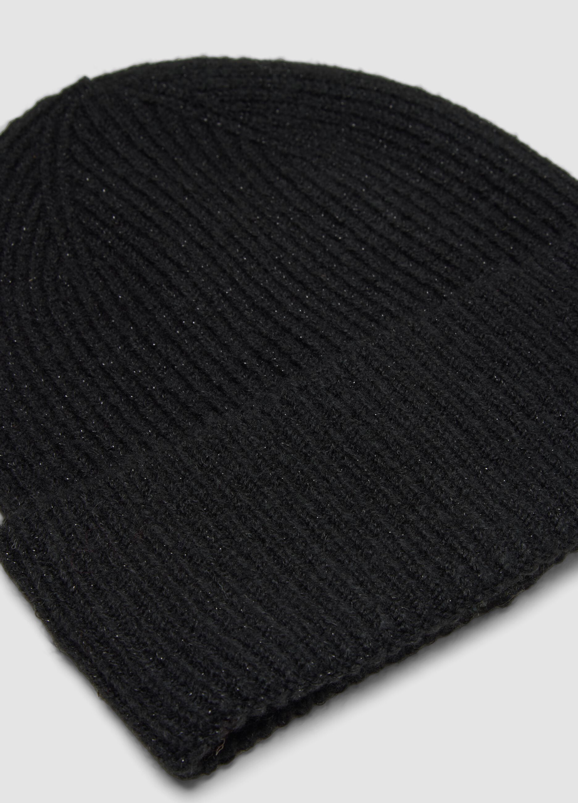 Black ribbed stretch-wool beanie