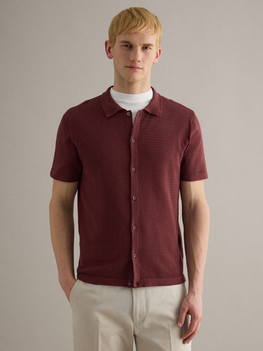 Regular fit red pure cotton polo with buttons_0