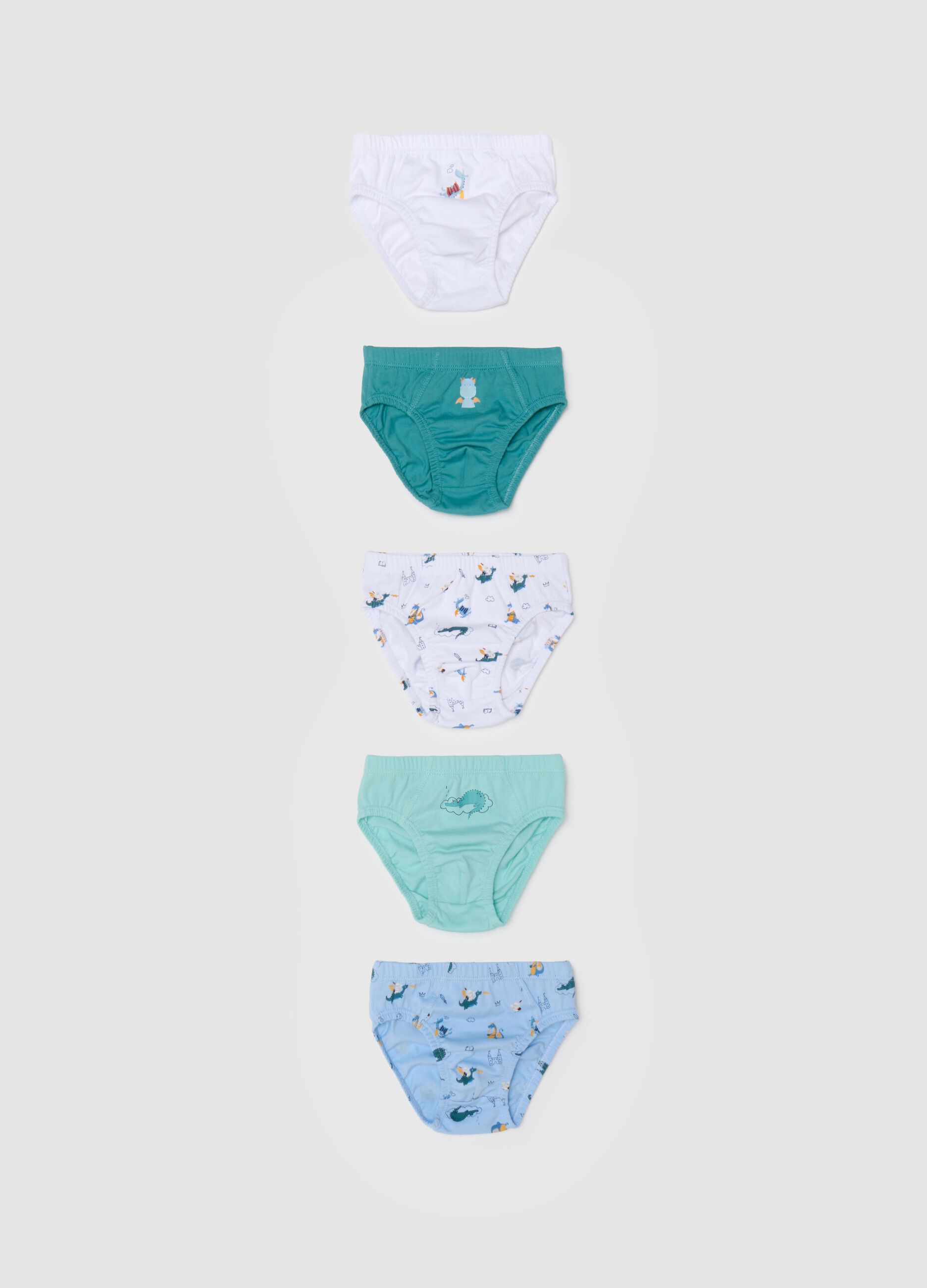 Set of 5 boys' briefs in multicoloured pure cotton